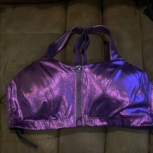 Shimmering Purple Zip-Up Sports Bra